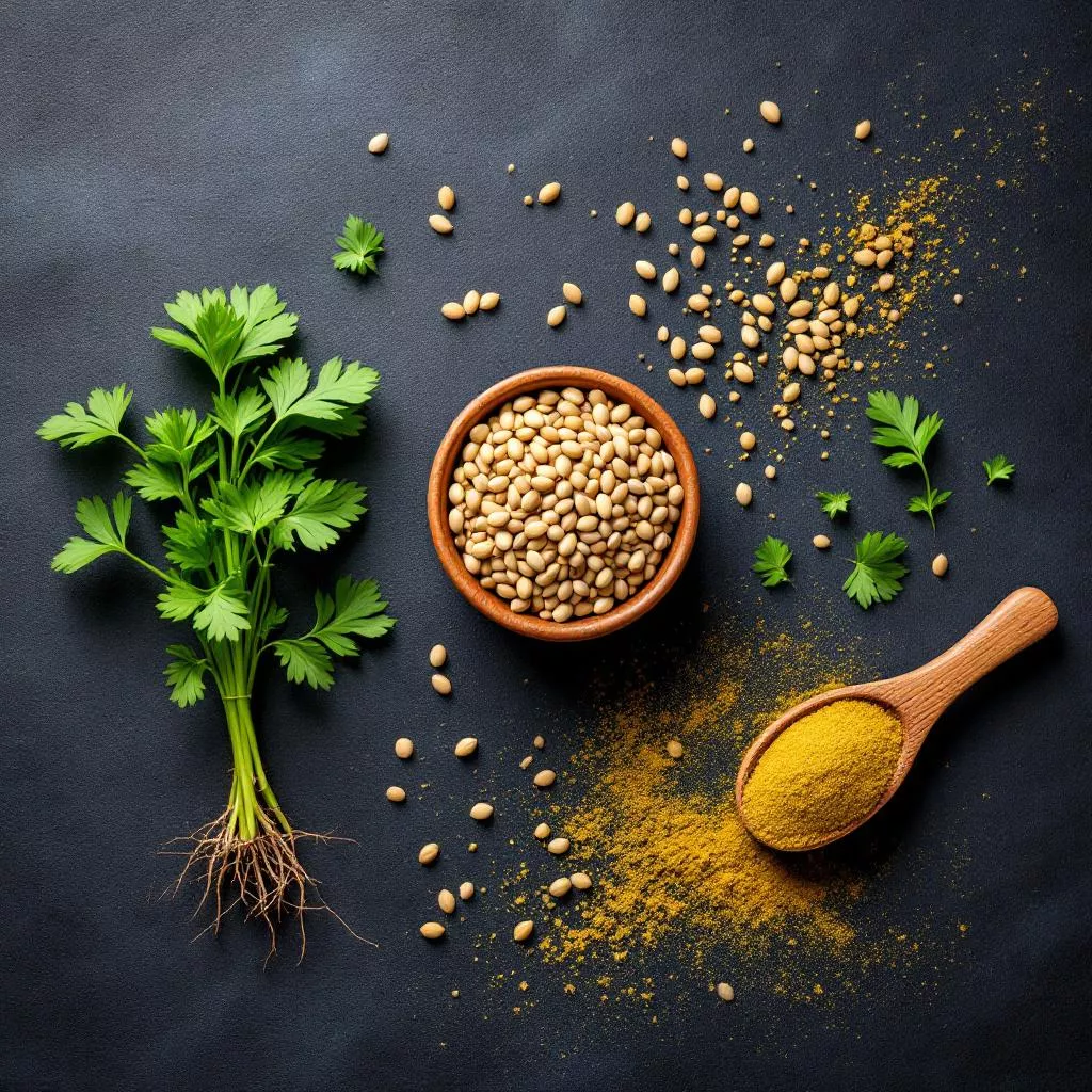 Korianderkraut, Samen und Pulver