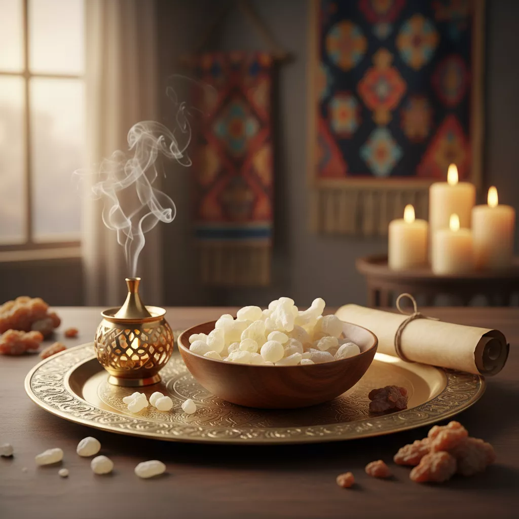 Weißer Weihrauch in Holzschale