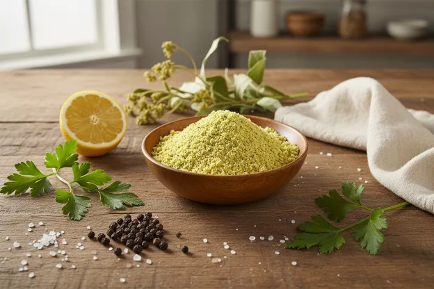 gekörnte Suppenwürze in Holzschale